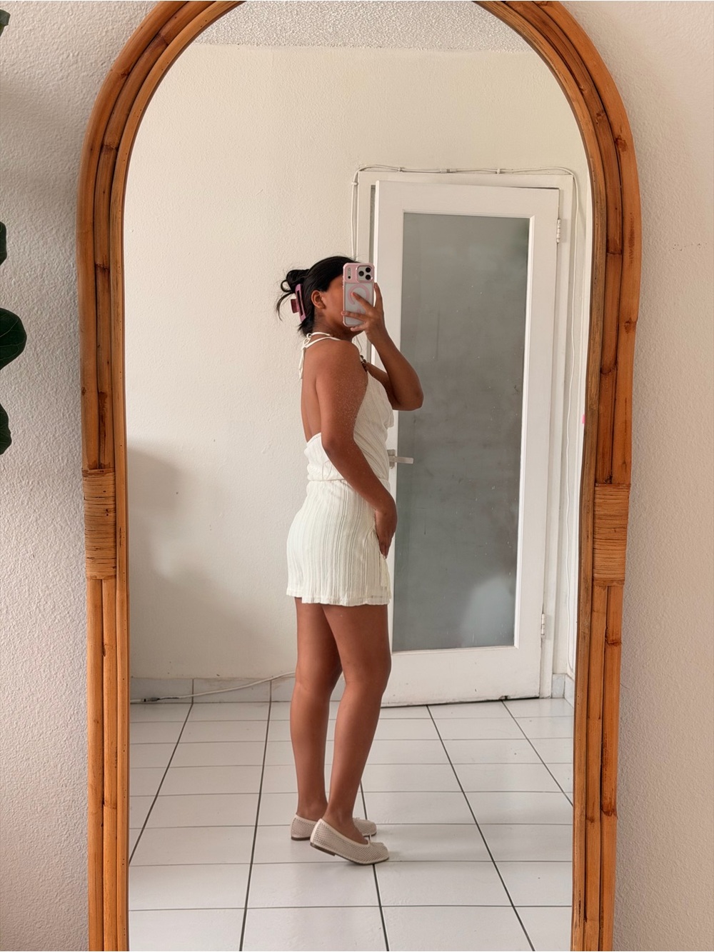 Fashion Nova Cream Fringe Ruched Mini Dress
